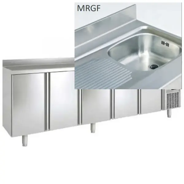 Koelwerkbank | 700 RANGE | 686L | 5 Deuren (1/1 GN) | -2°C/+8°C | Statisch + Ventilator | Temperatuuralarm | Achteropstand | Spoelbak | 2695x700x850/950(h)mm
