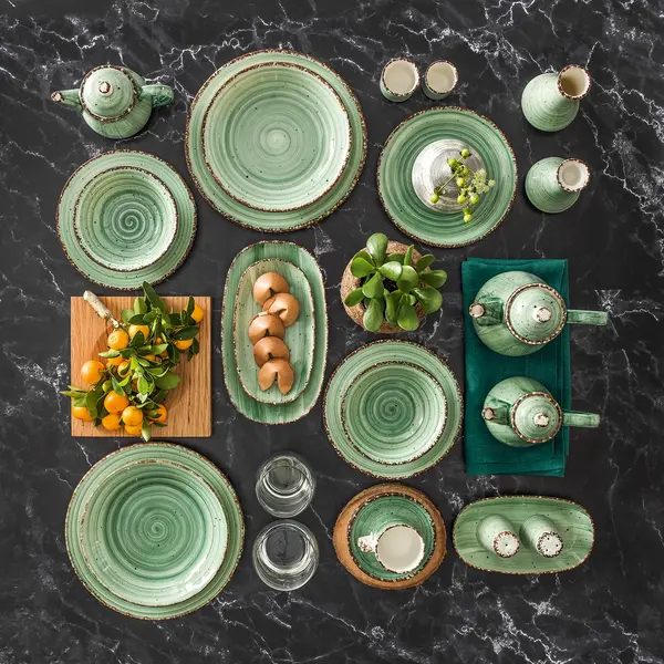 Borden | ENT GROEN | Porselein | Saliegroen | 12 Stuks | Ø150mm