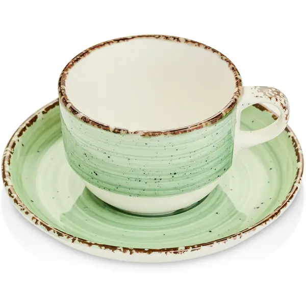 Kopjes | ENT GROEN | Porselein | Saliegroen | 17cl | Incl. Schotels | 12 Stuks | Ø80x75(h)mm