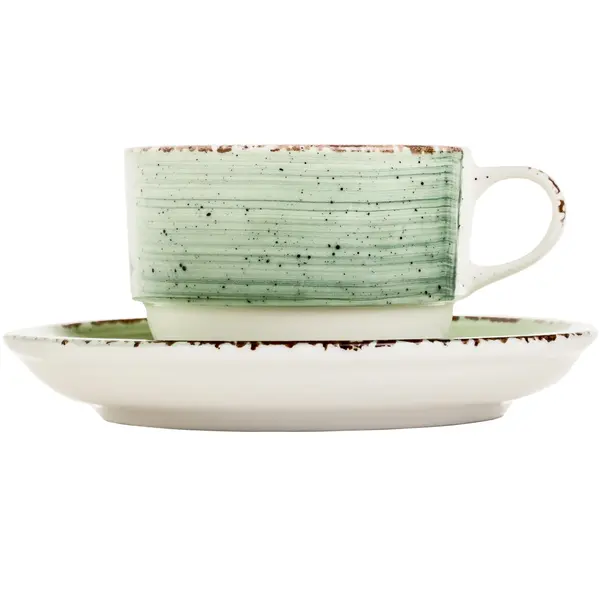 Kopjes | ENT GROEN | Porselein | Saliegroen | 17cl | Incl. Schotels | 12 Stuks | Ø80x75(h)mm