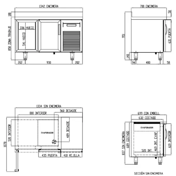 Koelwerkbank | 700 RANGE | 255L | 2 Glasdeuren (1/1 GN) | -2°C/+8°C | Geforceerd | Temperatuuralarm | Achteropstand | 1345x700x850/950(h)mm