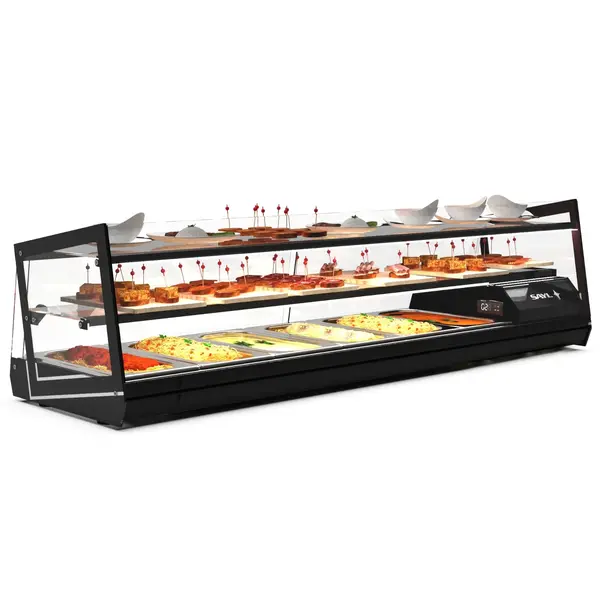 Tapasvitrine | KUBE | Zwart | 6x 1/3 GN | +2°C/+6°C | Statisch | 2 Niveaus | 1320x395x360(h)mm