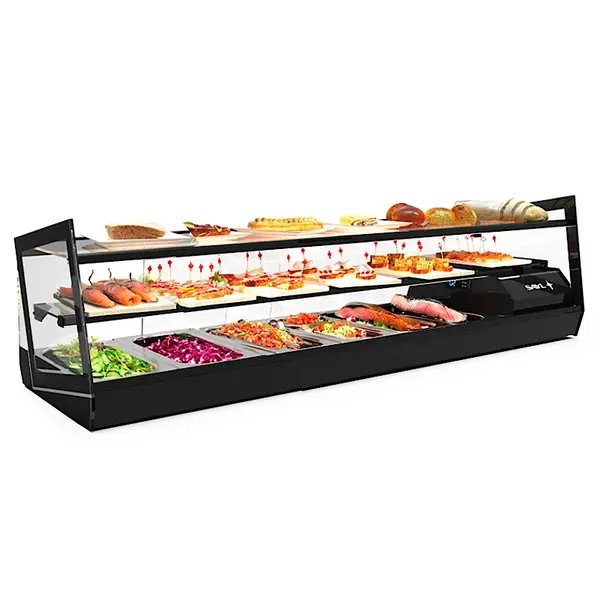 Tapasvitrine | KUBE | Zwart | 6x 1/3 GN | +2°C/+6°C | Statisch | 2 Niveaus | 1320x395x360(h)mm