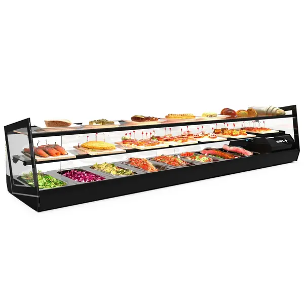 Tapasvitrine | KUBE | Zwart | 8x 1/3 GN | +2°C/+6°C | Statisch | 2 Niveaus | 1680x395x360(h)mm