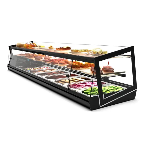 Tapasvitrine | KUBE | Zwart | 8x 1/3 GN | +2°C/+6°C | Statisch | 2 Niveaus | 1680x395x360(h)mm