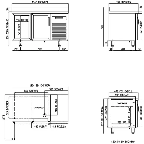 Vrieswerkbank | 700 RANGE | 255L | 2 Glasdeuren (1/1 GN) | -15°C/-20°C | Geforceerd | Temperatuuralarm | Achteropstand | 1345x700x850/950(h)mm