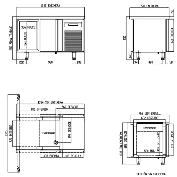 Doorgeef-Koelwerkbank | 700 RANGE | 255L | 2x 2 (Glas)Deuren (1/1 GN) | -2°C/+8°C | Geforceerd | Temperatuuralarm | 1345x700x850(h)mm