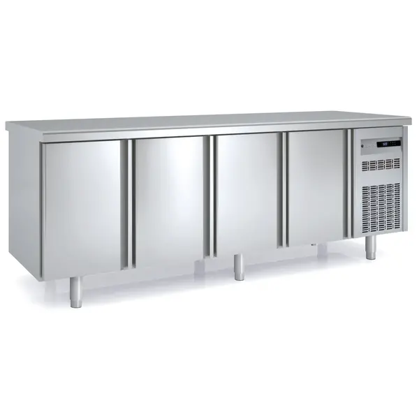 Doorgeef-Koelwerkbank | 700 RANGE | 543L | 2x 4 (Glas)Deuren (1/1 GN) | -2°C/+8°C | Statisch + Ventilator | Temperatuuralarm | 2245x700x850(h)mm