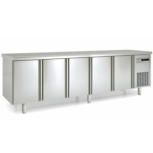 Doorgeef-Koelwerkbank | 700 RANGE | 686L | 2x 5 (Glas)Deuren (1/1 GN) | -2°C/+8°C | Statisch + Ventilator | Temperatuuralarm | 2695x700x850(h)mm