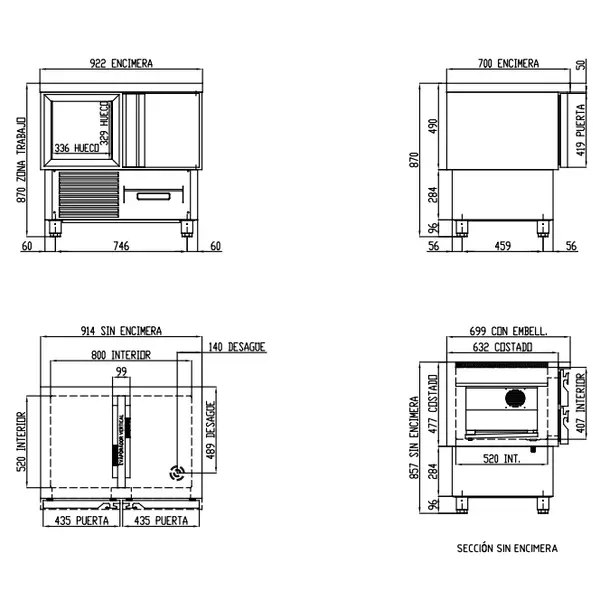 Koelwerkbank | 700 RANGE | 169L | 2 Deuren (1/1 GN) | -2°C/+8°C | Geforceerd | Temperatuuralarm | 925x700x870(h)mm