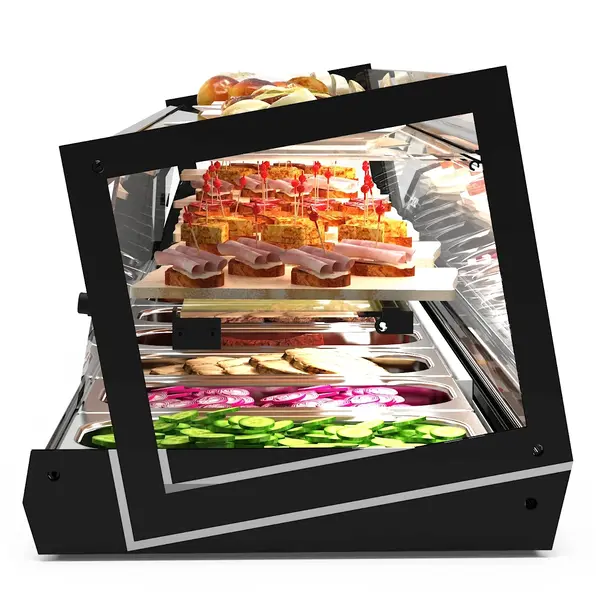 Tapasvitrine | KUBE | Zwart | 4x 1/3 GN | +2°C/+6°C | Statisch | 2 Niveaus | Losse Koelunit (Inbouw) | 850x385x360(h)mm