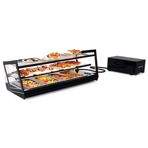 Tapasvitrine | KUBE | Zwart | 4x 1/3 GN | +2°C/+6°C | Statisch | 2 Niveaus | Losse Koelunit (Inbouw) | 850x385x360(h)mm