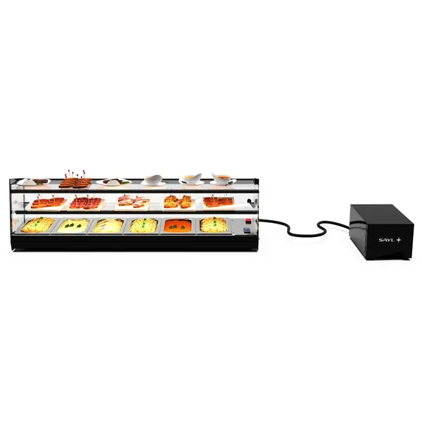 Tapasvitrine | KUBE | Zwart | 6x 1/3 GN | +2°C/+6°C | Statisch | 2 Niveaus | Losse Koelunit (Inbouw) | 1175x385x360(h)mm