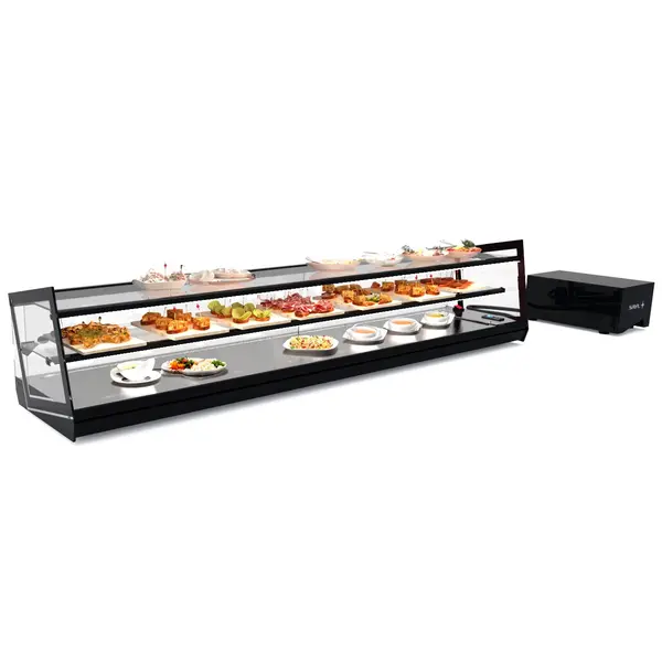 Tapasvitrine | KUBE | Zwart | +2°C/+6°C | Statisch | 2 Niveaus | Losse Koelunit (Inbouw) | 1540x385x360(h)mm