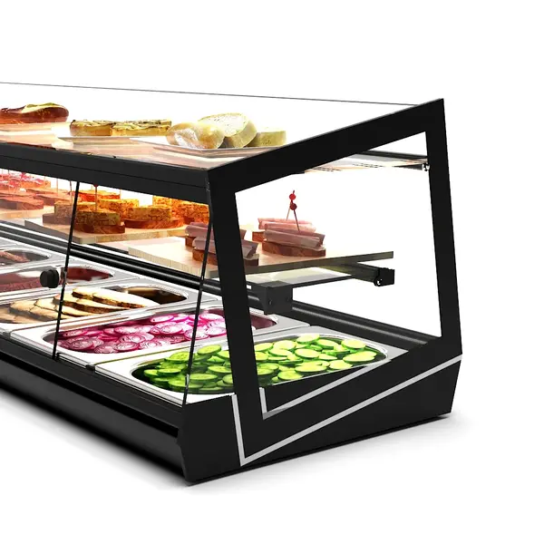 Tapasvitrine | KUBE | Zwart | 4x 1/3 GN | +2°C/+6°C | Statisch | 2 Niveaus | Externe Koeling (Excl.) | 850x385x360(h)mm