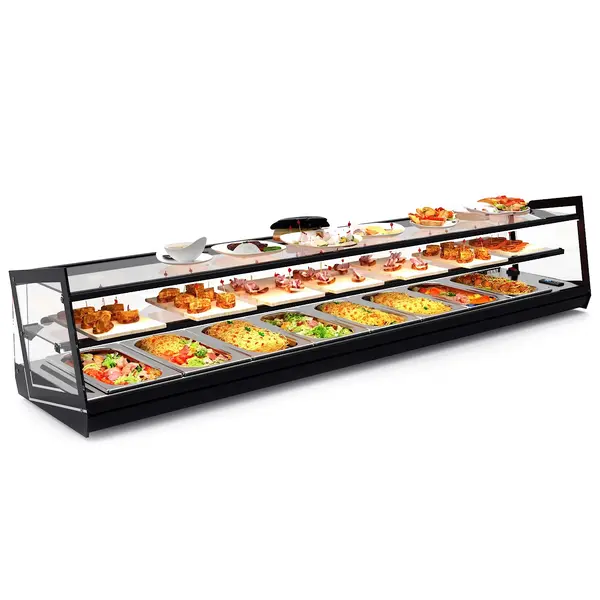Tapasvitrine | KUBE | Zwart | 8x 1/3 GN | +2°C/+6°C | Statisch | 2 Niveaus | Externe Koeling (Excl.) | 1540x385x360(h)mm