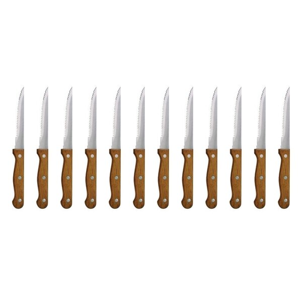 Steakmessen | RVS/Hout | 12 Stuks | Lengte 215mm