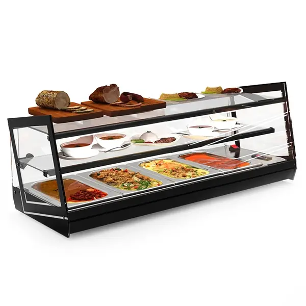 Verwarmde Tapasvitrine | KUBE | Zwart | 4x 1/3 GN | ≤80°C | Bain-Marie | 2 Niveaus | 0.72kW (230V) | 840x395x360(h)mm