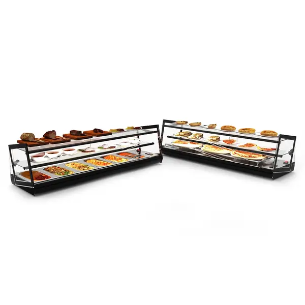 Verwarmde Tapasvitrine | KUBE | Zwart | 4x 1/3 GN | ≤80°C | Bain-Marie | 2 Niveaus | 0.72kW (230V) | 840x395x360(h)mm