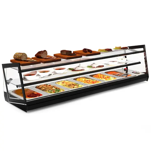 Verwarmde Tapasvitrine | KUBE | Zwart | 6x 1/3 GN | ≤80°C | Bain-Marie | 2 Niveaus | 1.04kW (230V) | 1190x395x360(h)mm