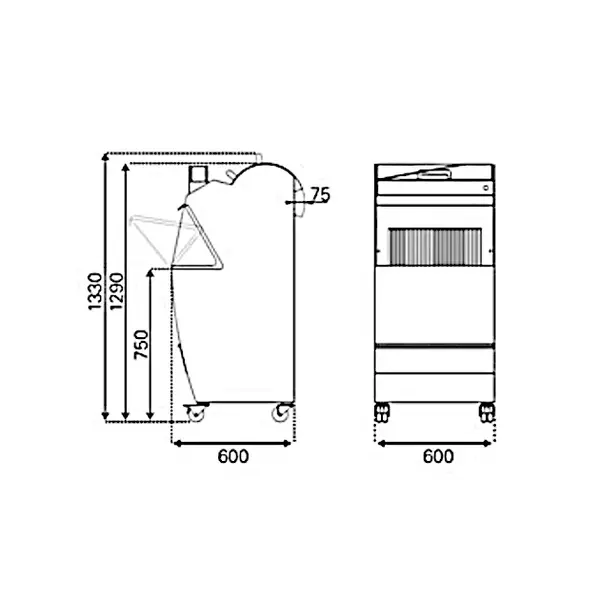 Broodsnijmachine | SELF-SERVICE | Brood 440x320mm | Snijdikte 9-16mm | Automatisch | 0.49kW (230V) | Zelfbediening | Wielen (Geremd) | 600x600x1330(h)mm