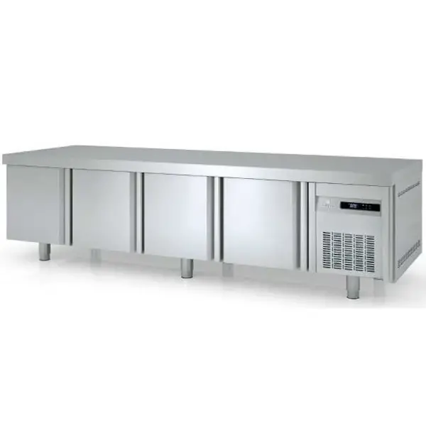 Koelwerkbank | 700 RANGE | Laag Model | 359L | 4 Deuren (1/1 GN) | -2°C/+8°C | Statisch + Ventilator | Temperatuuralarm | 2245x700x600(h)mm