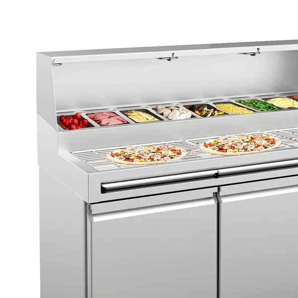 Pizzawerkbank | PRO LINE | 720L | 3 Deuren (EN600x400) | Boven 13x 1/3 GN | -2°C/+8°C | Geforceerd | Wielen (Geremd) | 2370x850x1300(h)mm