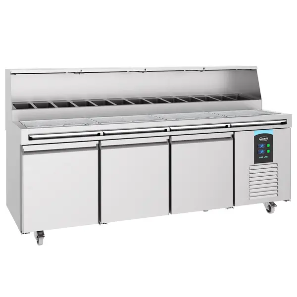 Pizzawerkbank | PRO LINE | 720L | 3 Deuren (EN600x400) | Boven 13x 1/3 GN | -2°C/+8°C | Geforceerd | Wielen (Geremd) | 2370x850x1300(h)mm