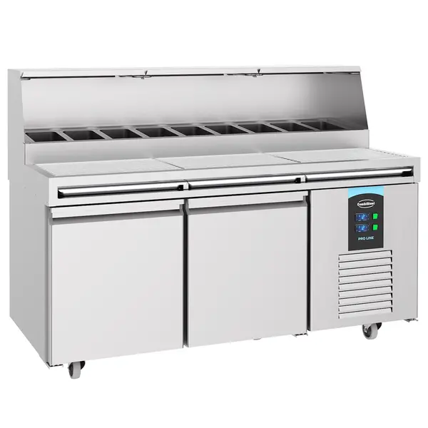 Pizzawerkbank | PRO LINE | 460L | 2 Deuren (EN600x400) | Boven 9x 1/3 GN | -2°C/+8°C | Geforceerd | Wielen (Geremd) | 1790x850x1300(h)mm
