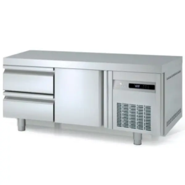 Koelwerkbank | 700 RANGE | Laag Model | 169L | 1 Deur + 2 Laden (1/1 GN) | -2°C/+8°C | Geforceerd | Temperatuuralarm | 1345x700x600(h)mm