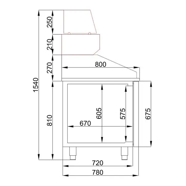 Pizzawerkbank | PRO LINE | 380L | 1 Deur + 5 Deegladen (EN600x400) | -2°C/+8°C | Geforceerd | 1550x800x1080(h)mm