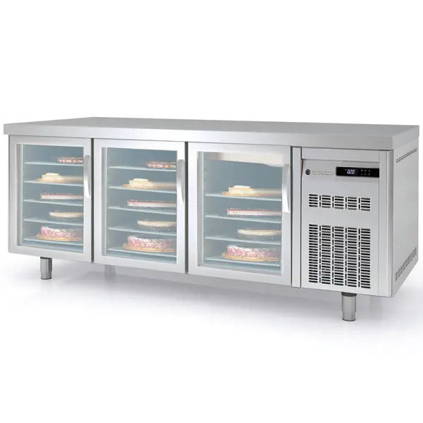 Bakkerij Vrieswerkbank | 800 RANGE | 562L | 3 Glasdeuren (EN600x400) | -15°C/-20°C | Statisch + Ventilator | Temperatuuralarm | 2020x800x850(h)mm