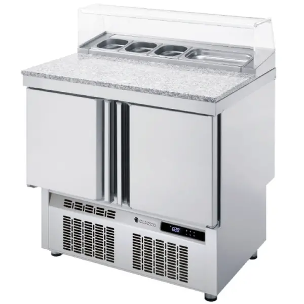 Saladette | 700 RANGE | 169L | 2 Deuren (1/1 GN) | Boven 5x 1/6 GN | 0°C/+8°C | Statisch + Ventilator | Glasopzet | Temperatuuralarm | 925x700x890/1104(h)mm