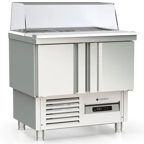 Saladette | 700 RANGE | 169L | 2 Deuren (1/1 GN) | Boven 15x 1/6 GN | 0°C/+8°C | Statisch + Ventilator | Glasopzet + Snijblad | Temperatuuralarm | 925x700x890/1130(h)mm