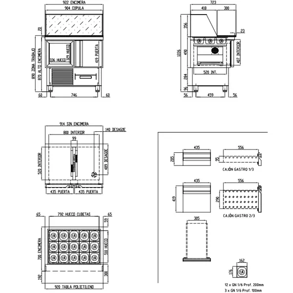 Saladette | 700 RANGE | 169L | 2 Deuren (1/1 GN) | Boven 15x 1/6 GN | 0°C/+8°C | Geforceerd | Glasopzet + Snijblad | Temperatuuralarm | 925x700x890/1226(h)mm