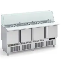 Coreco Saladette | 700 RANGE | 345L | 4 Deuren (1/1 GN) | Boven 24x 1/6 GN + 9x 1/9 GN | 0°C/+8°C | Geforceerd | Glasopzet + Snijblad | Temperatuuralarm | 1825x700x890/1226(h)mm