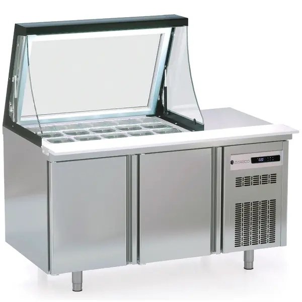 Saladette | 800 RANGE | 362L | 2 Deuren (EN600x400) | Boven 15x 1/6 GN | 0°C/+8°C | Geforceerd | Glasopzet + Snijblad | Temperatuuralarm | 1495x800x870/1487(h)mm