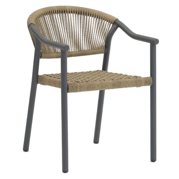 Stoel | PVC Rotan/Aluminium | Naturel | Grijs Frame | In-/Outdoor | Stapelbaar | 560x610x780(h)mm