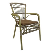 E.R.S. Stoel | PVC Rotan/Aluminium | Bruin | Bamboelook Frame | In-/Outdoor | 550x630x910(h)mm