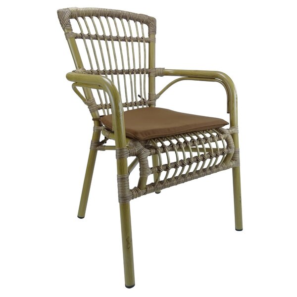 Stoel | PVC Rotan/Aluminium | Bruin | Bamboelook Frame | In-/Outdoor | 550x630x910(h)mm