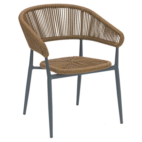 Stoel | PVC Rotan/Aluminium | Naturel | Grijs Frame | In-/Outdoor | 620x620x760(h)mm