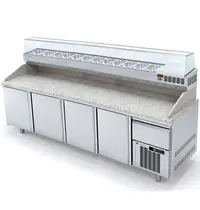 Coreco Pizzawerkbank + Opzetkoelvitrine | 800 RANGE | 761L | 4 Deuren + 1 Deeglade (EN600x400) | Boven 12x 1/4 GN | 0°C/+8°C | Statisch + Ventilator | Temperatuuralarm | 2615x800x850/1472(h)mm
