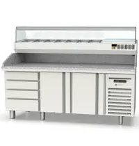 Coreco Pizzawerkbank + Opzetkoelvitrine | 800 RANGE | 362L | 2 Deuren + 4 Deegladen (EN600x400) | Boven 9x 1/4 GN | 0°C/+8°C | Statisch + Ventilator | Temperatuuralarm | 2020x800x850/1472(h)mm