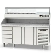 Coreco Pizzawerkbank + Opzetkoelvitrine | 700 RANGE | 255L | 2 Deuren + 4 Deegladen (1/1 GN) | Boven 8x 1/4 GN | 0°C/+8°C | Statisch + Ventilator | Temperatuuralarm | 1795x700x850/1472(h)mm