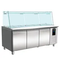 CombiSteel Saladette | STANDARD LINE | 3 Deuren (1/1 GN) | Boven 5x 1/1 GN | +2°C/+8°C | Geforceerd | Glasopzet | 1795x700x840/1365(h)mm