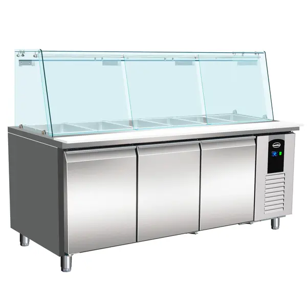 Saladette | STANDARD LINE | 3 Deuren (1/1 GN) | Boven 5x 1/1 GN | +2°C/+8°C | Geforceerd | Glasopzet | 1795x700x840/1365(h)mm