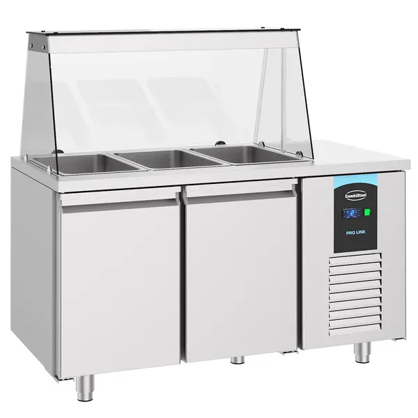 Saladette | PRO LINE | 2 Deuren (1/1 GN) | Boven 3x 1/1 GN | -2°C/+8°C | Geforceerd | Glasopzet | 1400x700x850/1375(h)mm