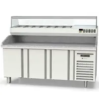 Coreco Pizzawerkbank + Opzetkoelvitrine | 600 RANGE | 380L | 3 Deuren | Boven 9x 1/4 GN | 0°C/+8°C | Geforceerd | Temperatuuralarm | 2020x600x850/1472(h)mm