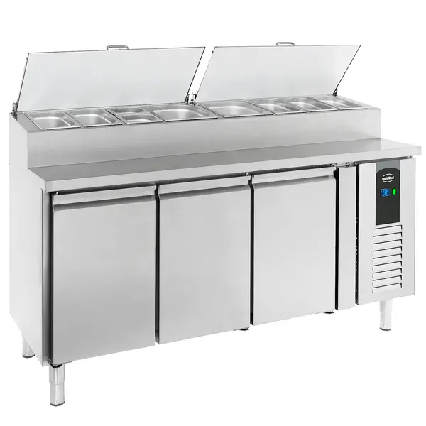 Saladette | STANDARD LINE | 400L | 3 Deuren (1/1 GN) | Boven 8x 1/3 GN | +2°C/+8°C | Geforceerd | Klapdeksels | 1795x700x1085(h)mm