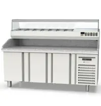 Coreco Pizzawerkbank + Opzetkoelvitrine | 700 RANGE | 399L | 3 Deuren (1/1 GN) | Boven 8x 1/4 GN | 0°C/+8°C | Statisch + Ventilator | Temperatuuralarm | 1795x700x850/1472(h)mm